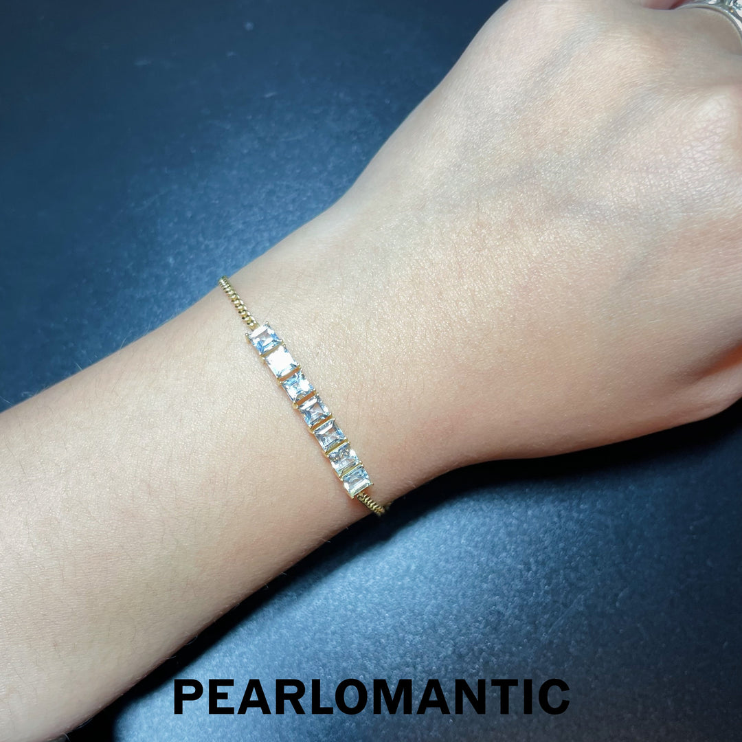 [Fine Jewelry] Natural Aquamarine 2.25ct  Bracelet w/ 18k Gold Adjustable