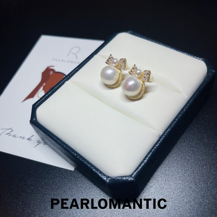 [Everyday Essentials] Freshwater Pearl 3-4mm+9-10mm Bowtie Earrings w/ S925