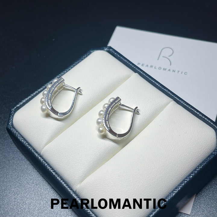 [Everyday Essentials] Freshwater Pearl 4-4.5mm Harp Design Earrings w/ S925