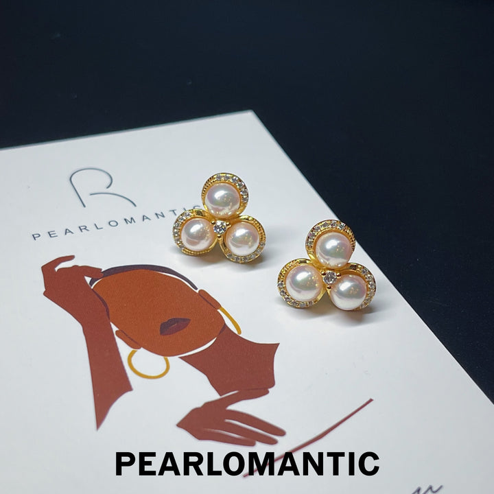 [Designer's Choice] Akoya Pearl 5-5.5mm Triangle Design Earrings w/ S925