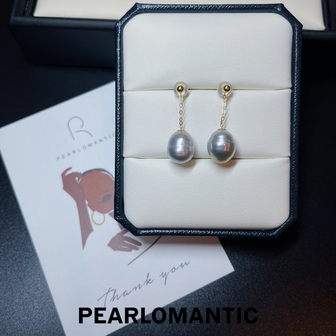 [Everyday Essentials] Australian White Baroque Pearl 10*13mm Silver Blue Earrings w/ 18k Gold
