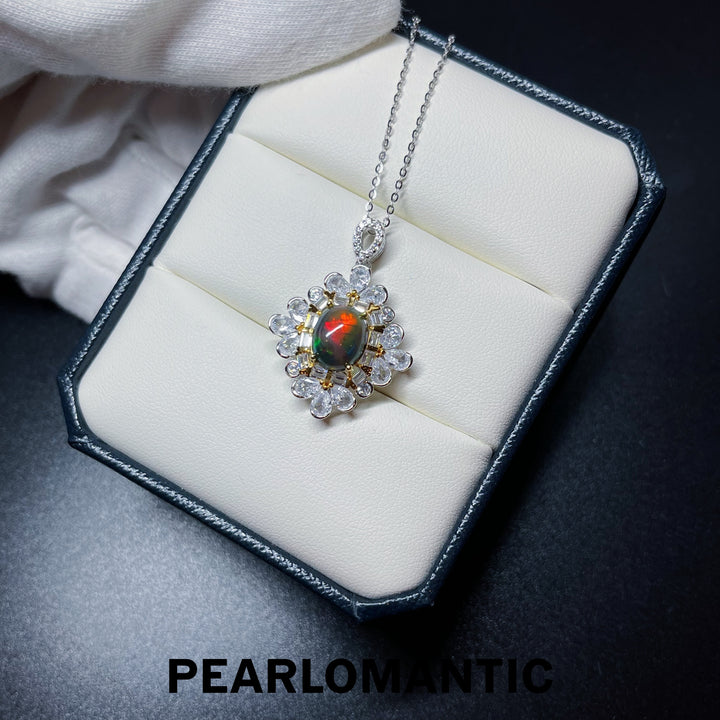 [Fine Jewelry] Black Opal 2.5ct Flora Style Pendant w/ S925