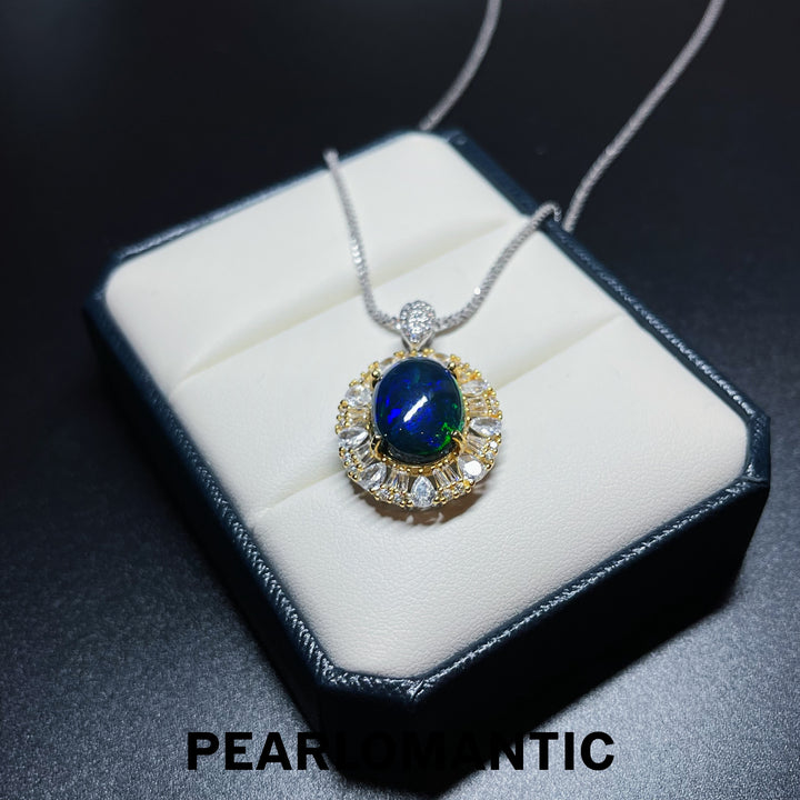 [Fine Jewelry] Black Opal 5.5-6ct Pave Setting Style Pendant w/ S925