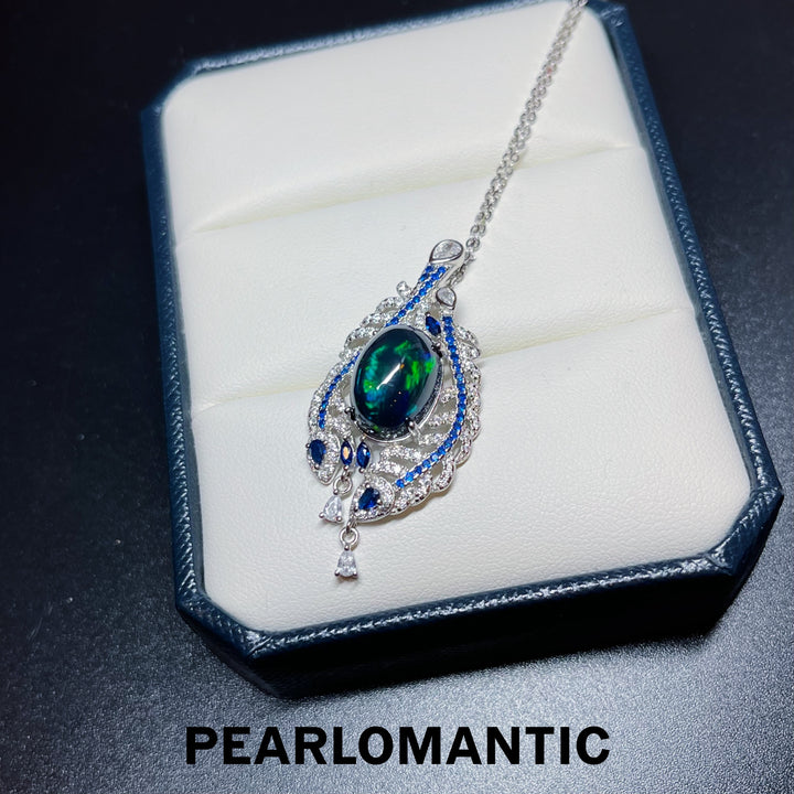 [Fine Jewelry] Black Opal 5.5-6ct Feather Design Pendant w/ S925