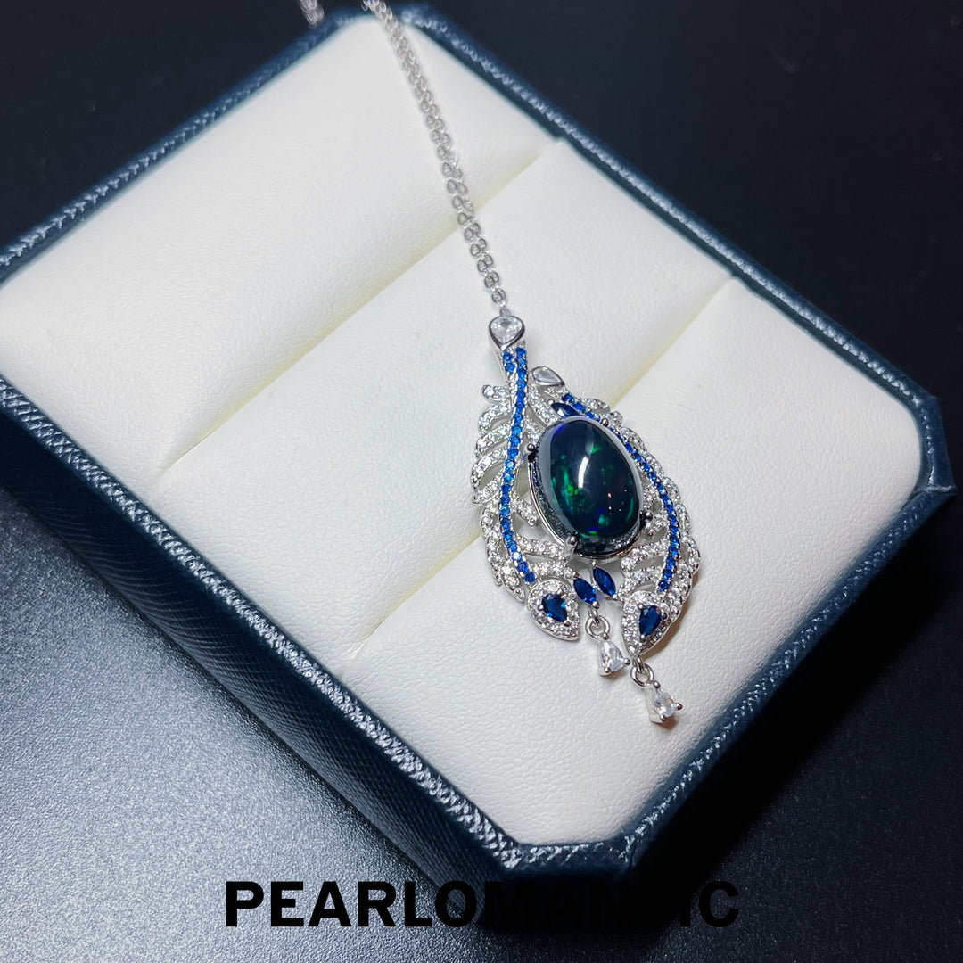 [Fine Jewelry] Black Opal 5.5-6ct Feather Design Pendant w/ S925