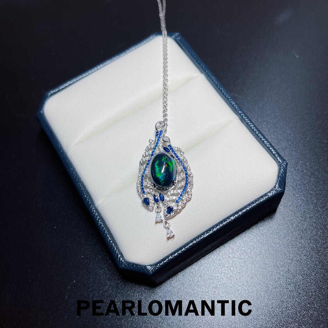 [Fine Jewelry] Black Opal 5.5-6ct Feather Design Pendant w/ S925