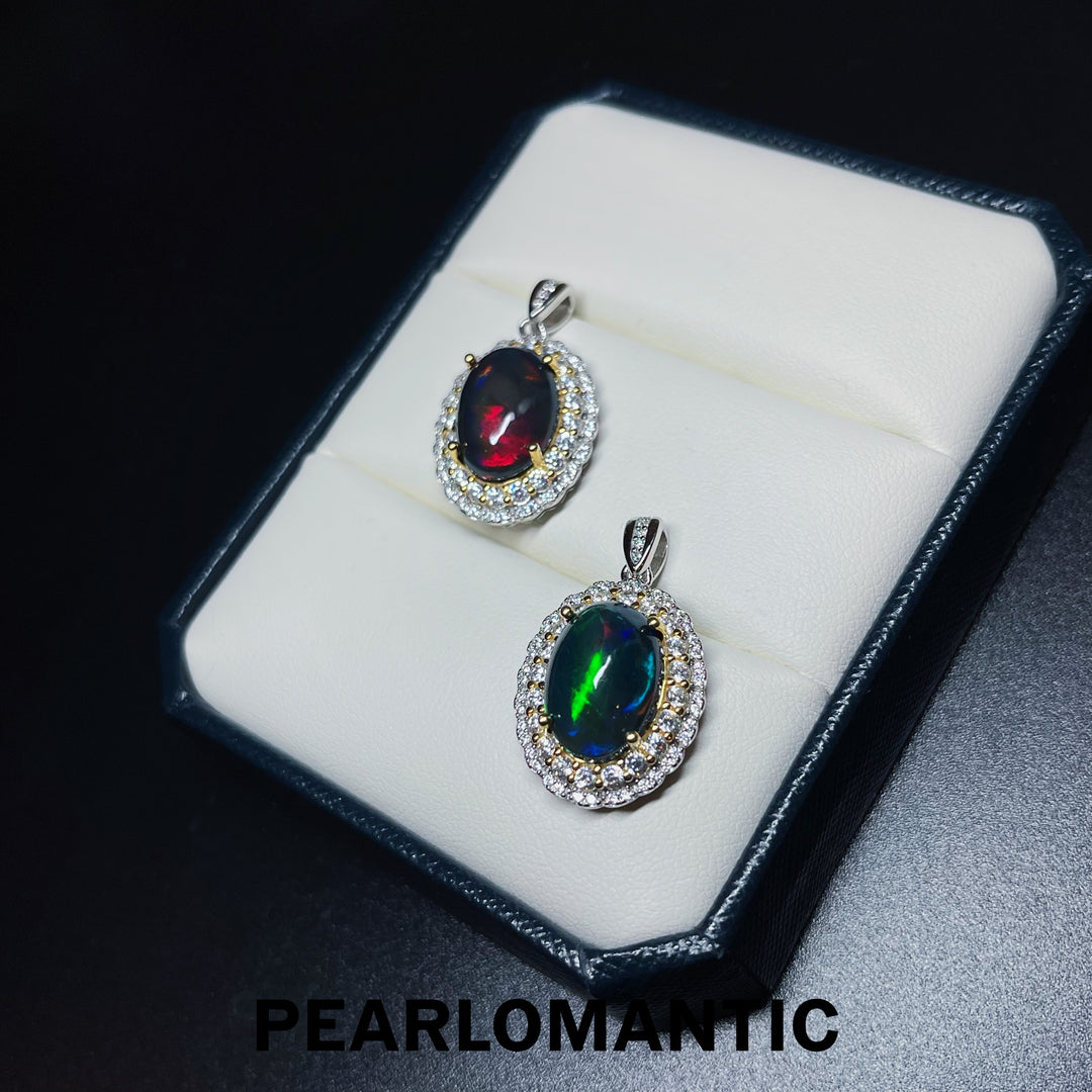[Fine Jewelry] Black Opal 5.5-6ct Green or Red Tone Pendant w/ S925