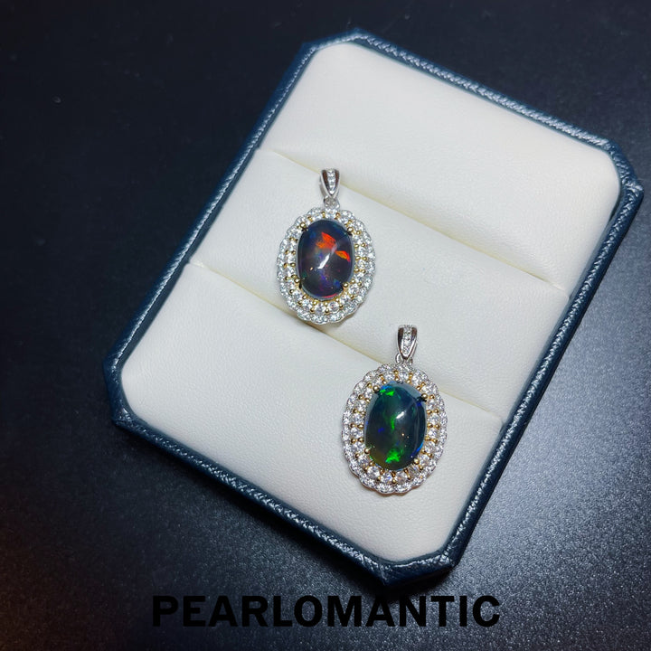 [Fine Jewelry] Black Opal 5.5-6ct Green or Red Tone Pendant w/ S925