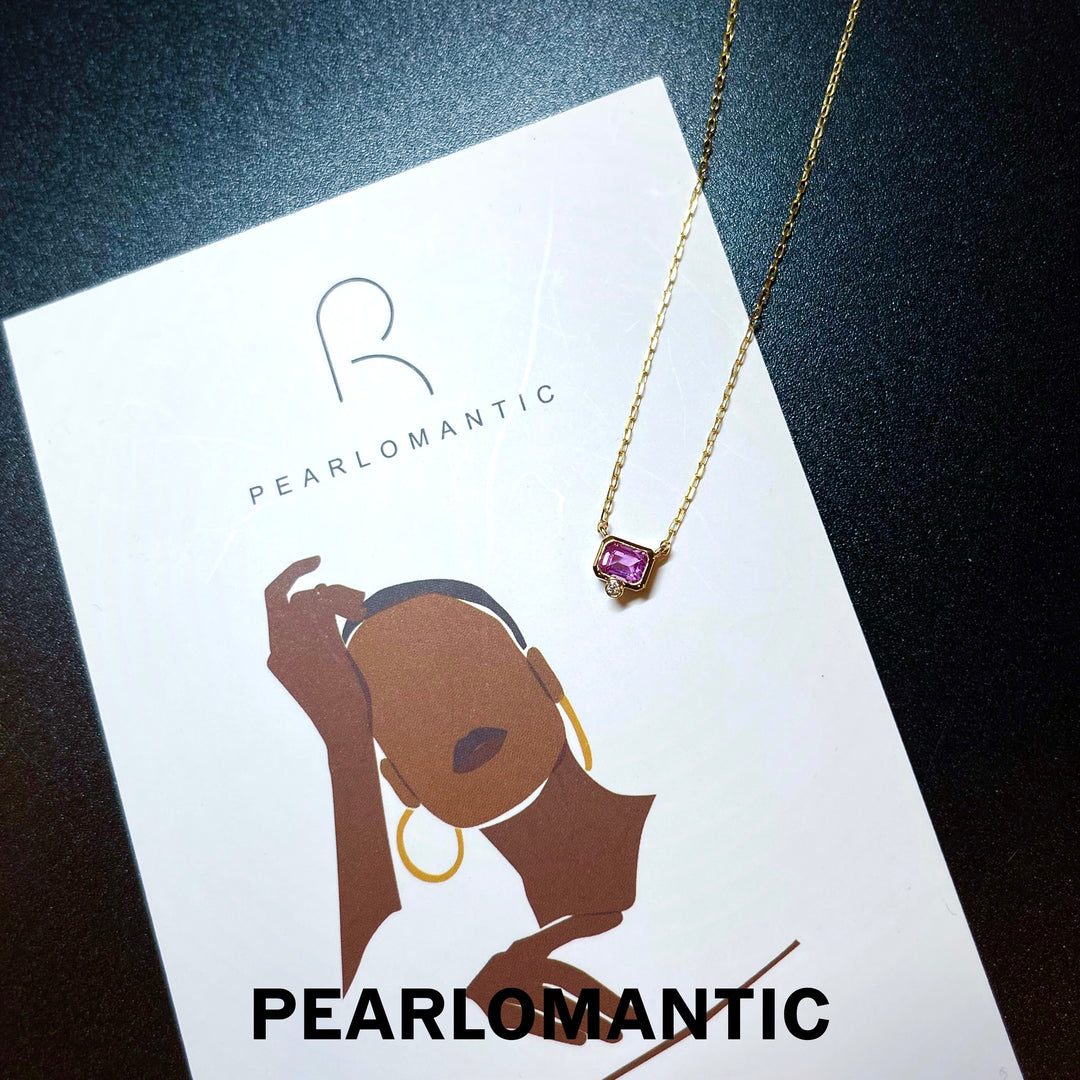 [Fine Jewelry] Pink Sapphire 0.25ct + Diamond Mini-Bag Design Pendant w/ Certificate & 18k Gold
