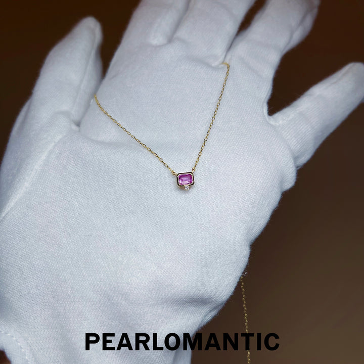 [Fine Jewelry] Pink Sapphire 0.25ct + Diamond Mini-Bag Design Pendant w/ Certificate & 18k Gold