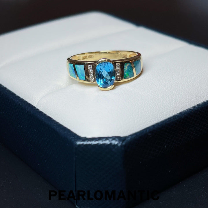 [Fine Jewelry] Topaz 2ct & Australian Opal Ring US size 7 w/ 14k Gold