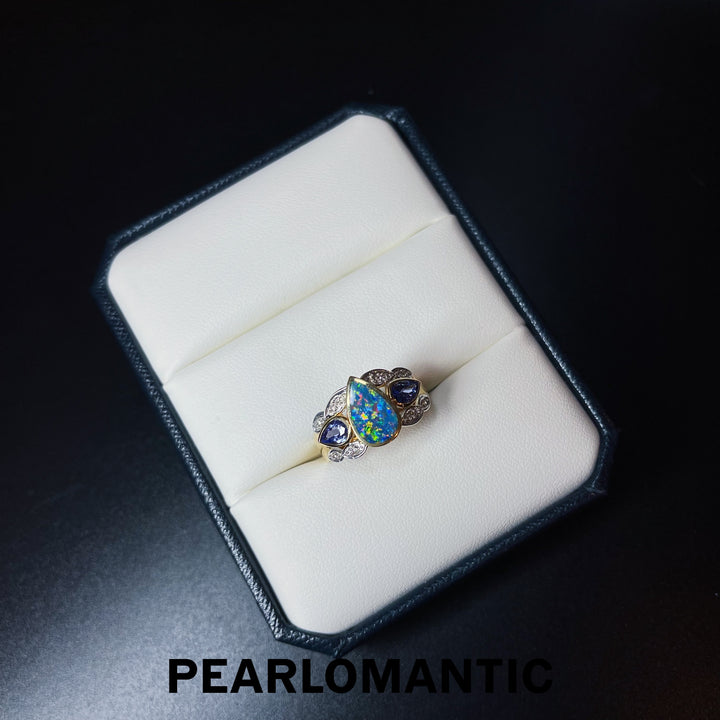 [Fine Jewelry] Australian Opal 3.12ct & Amethyst 1.65ct Ring US size 6.5 w/ 14k Gold