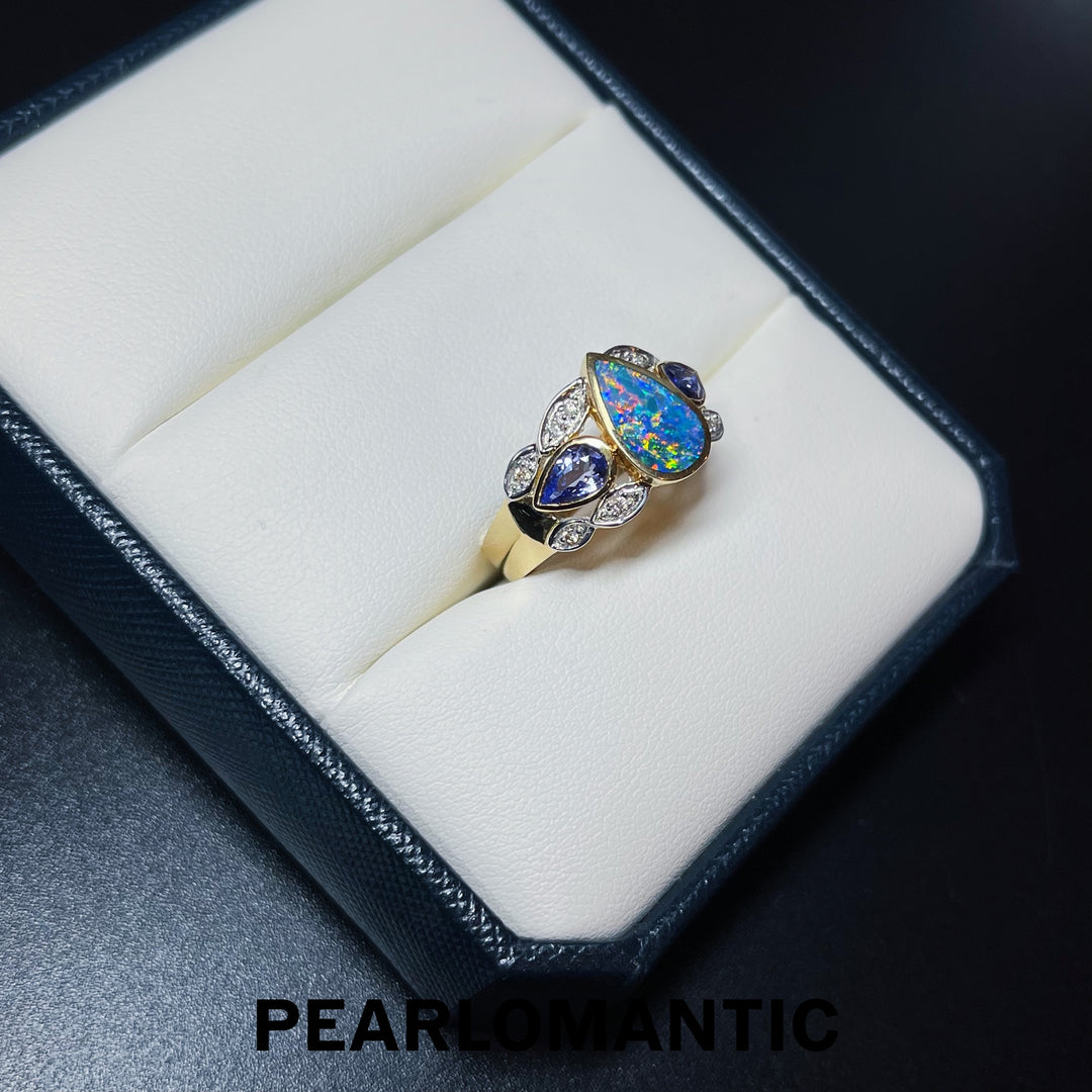 [Fine Jewelry] Australian Opal 3.12ct & Amethyst 1.65ct Ring US size 6.5 w/ 14k Gold