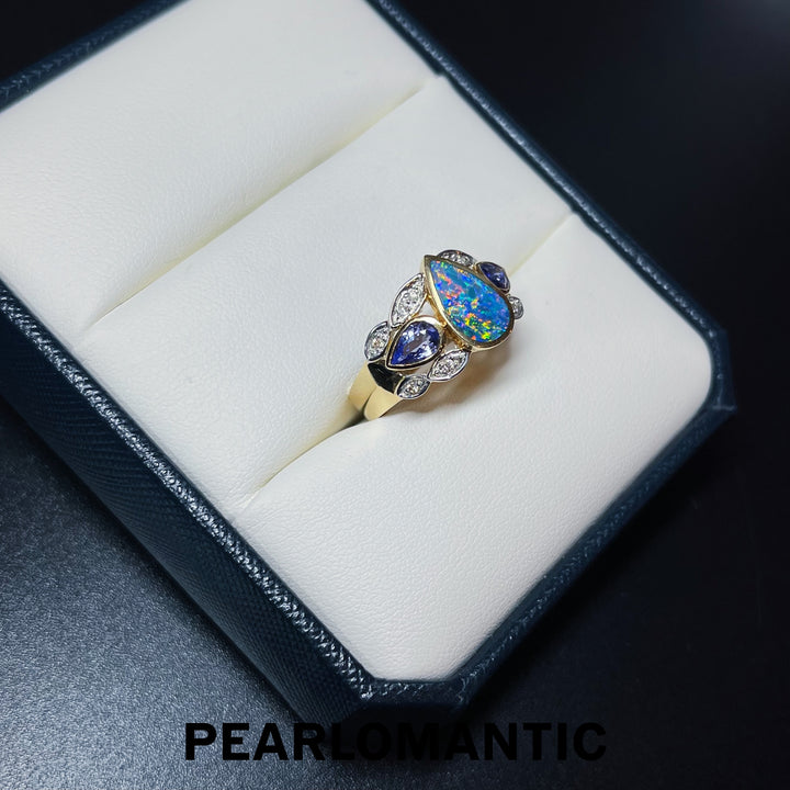 [Fine Jewelry] Australian Opal 3.12ct & Amethyst 1.65ct Ring US size 6.5 w/ 14k Gold