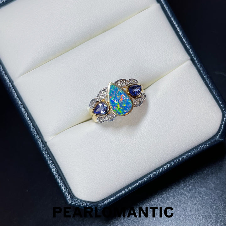 [Fine Jewelry] Australian Opal 3.12ct & Amethyst 1.65ct Ring US size 6.5 w/ 14k Gold