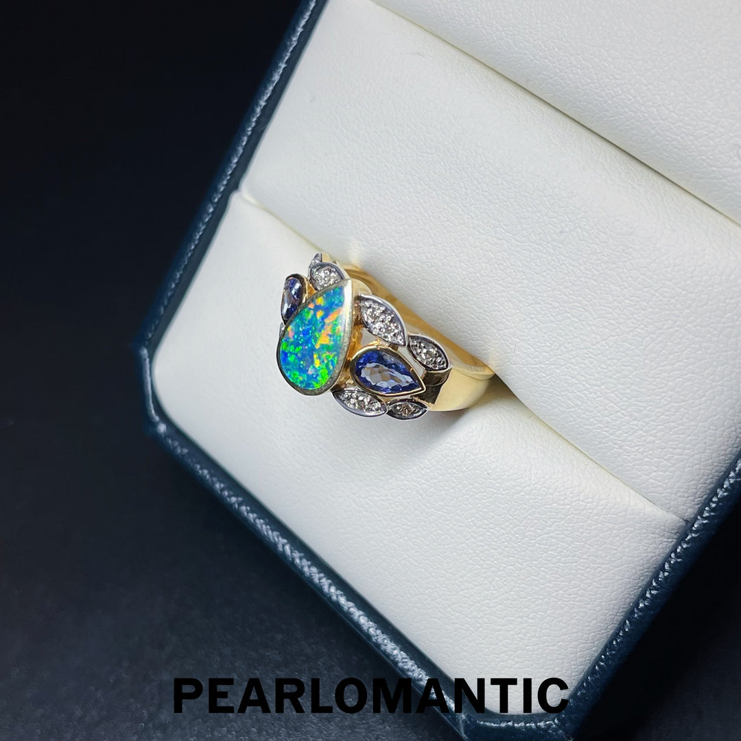 [Fine Jewelry] Australian Opal 3.12ct & Amethyst 1.65ct Ring US size 6.5 w/ 14k Gold