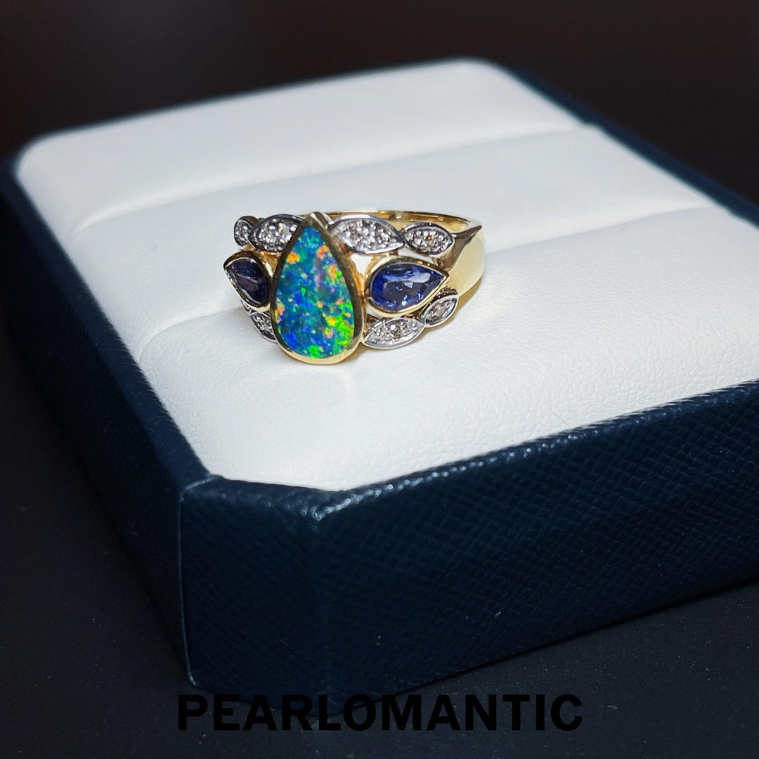 [Fine Jewelry] Australian Opal 3.12ct & Amethyst 1.65ct Ring US size 6.5 w/ 14k Gold