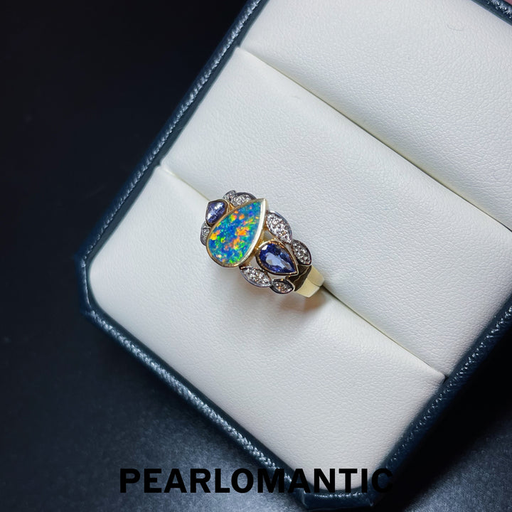 [Fine Jewelry] Australian Opal 3.12ct & Amethyst 1.65ct Ring US size 6.5 w/ 14k Gold