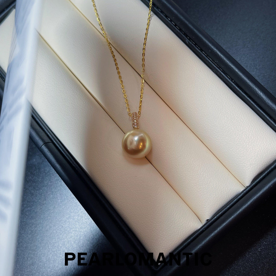 [Fine Jewelry] South Sea Golden Pearl 11.6mm Zicron Pendant w/ 18k Gold