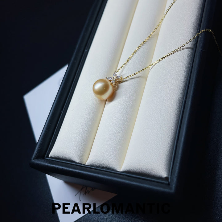 [Fine Jewelry] South Sea Golden Pearl 11.4mm 4-Leaf Pendant w/ 18k Gold & Zircon