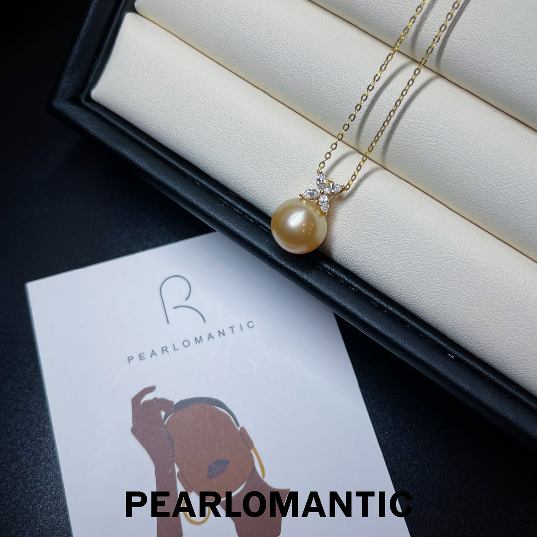 [Fine Jewelry] South Sea Golden Pearl 11.4mm 4-Leaf Pendant w/ 18k Gold & Zircon