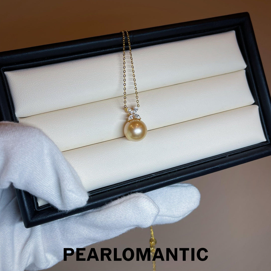 [Fine Jewelry] South Sea Golden Pearl 11.4mm 4-Leaf Pendant w/ 18k Gold & Zircon