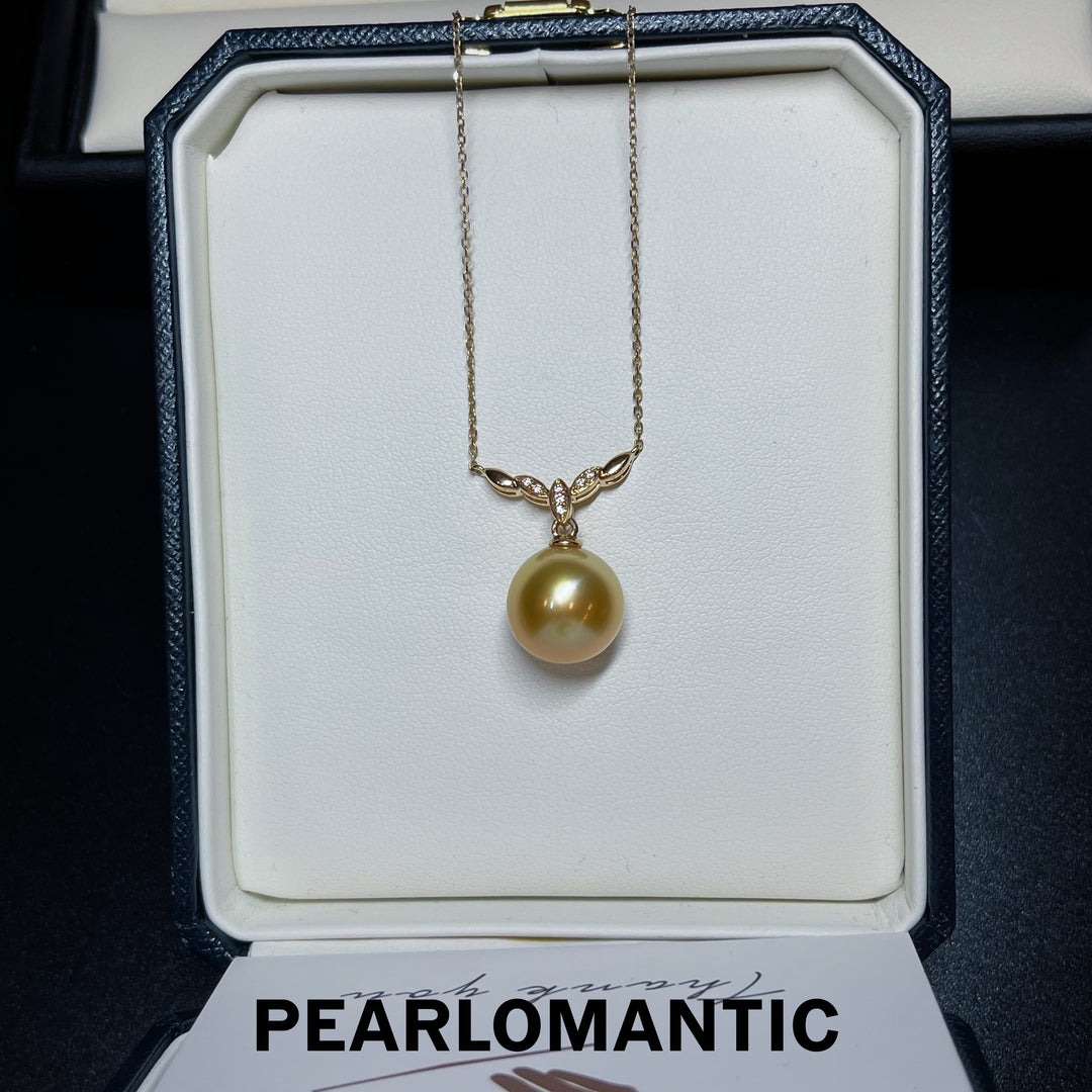 [Fine Jewelry] South Sea Golden Pearl 12.3mm Deer Shape Design Pendant w/ 18k Gold & Zircon