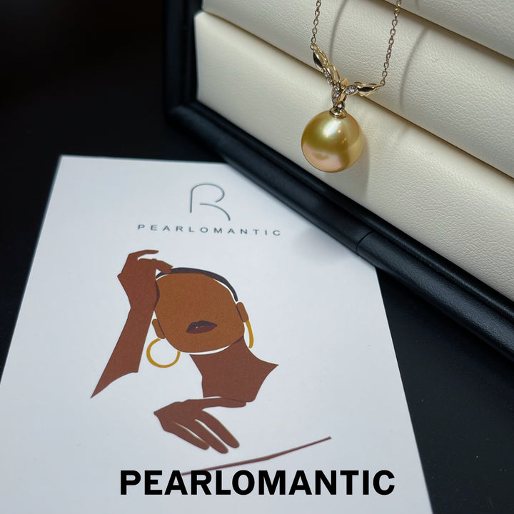[Fine Jewelry] South Sea Golden Pearl 12.3mm Deer Shape Design Pendant w/ 18k Gold & Zircon