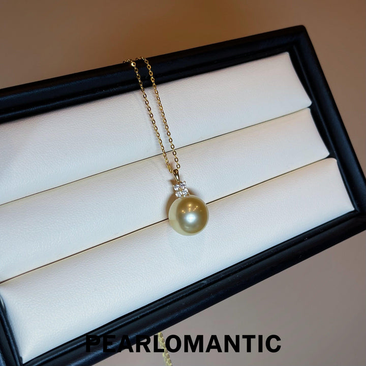 [Fine Jewelry] South Sea Golden Pearl 12.6mm Mini 4-Leaf Pendant w/ 18k Gold & Zircon
