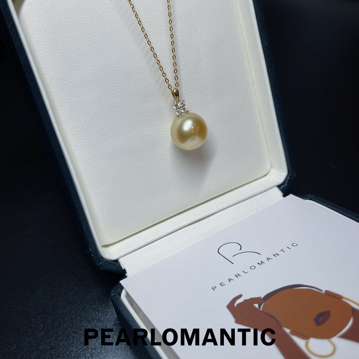 [Fine Jewelry] South Sea Golden Pearl 12.6mm Mini 4-Leaf Pendant w/ 18k Gold & Zircon