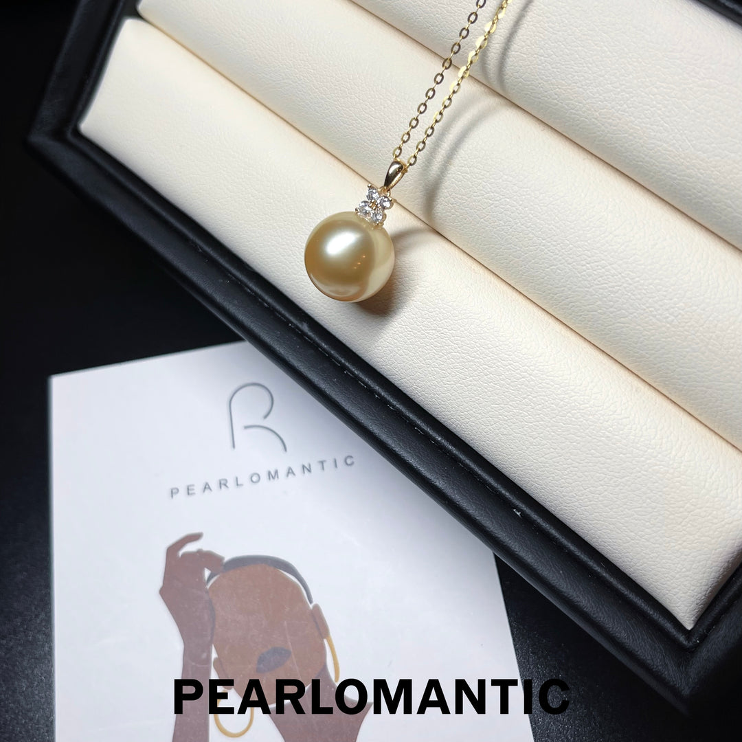[Fine Jewelry] South Sea Golden Pearl 12.6mm Mini 4-Leaf Pendant w/ 18k Gold & Zircon