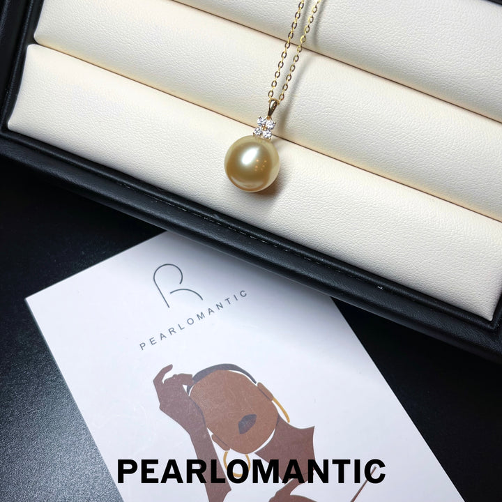 [Fine Jewelry] South Sea Golden Pearl 12.6mm Mini 4-Leaf Pendant w/ 18k Gold & Zircon