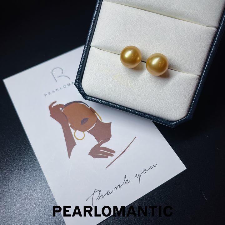 [Fine Jewelry] South Sea Golden Pearl 11-12mm Classic Earring Stud w/ 14k Gold