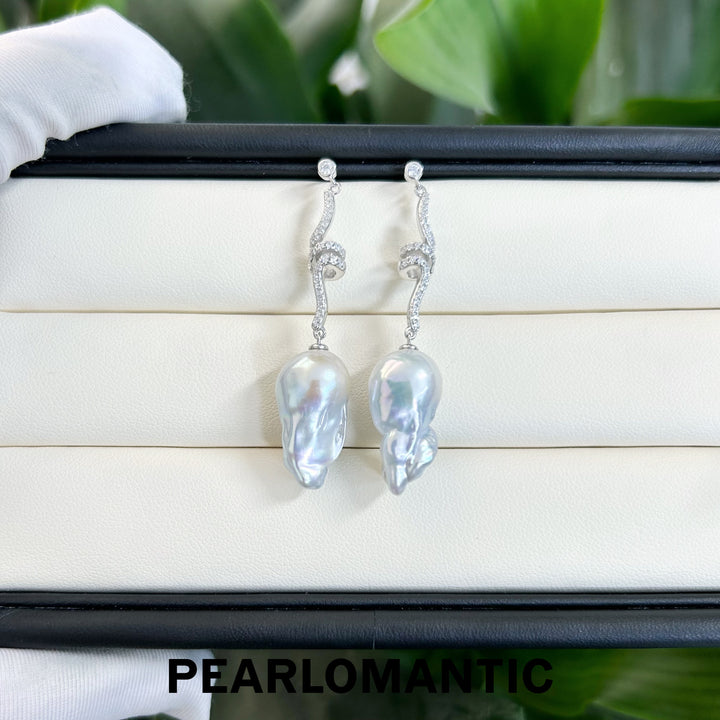 [Designer's Choice] Freshwater Big Size Baroque Pearl Earrings Silver Blue w/ S925