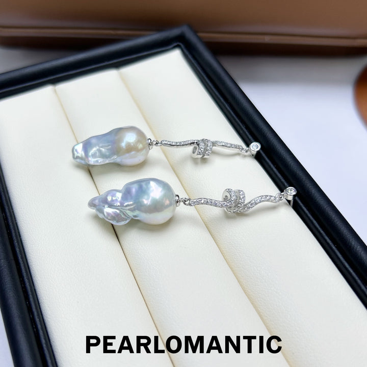 [Designer's Choice] Freshwater Big Size Baroque Pearl Earrings Silver Blue w/ S925