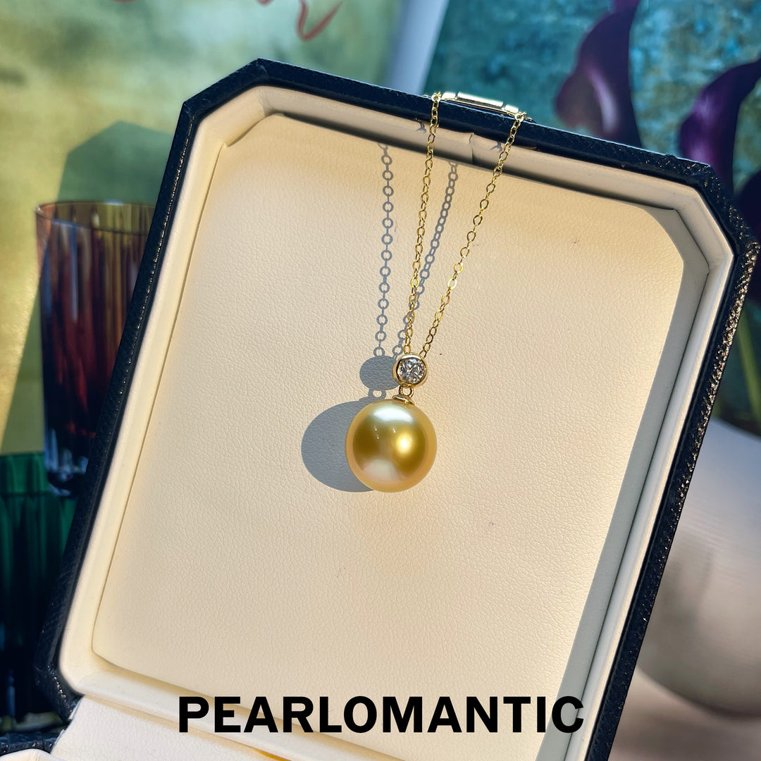 [Fine Jewelry] 18k Gold South Sea Golden Pearl & Zircon Pendants w/ S925 Chain