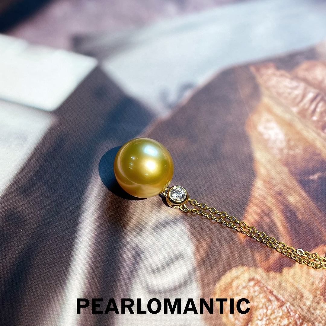 [Fine Jewelry] 18k Gold South Sea Golden Pearl & Zircon Pendants w/ S925 Chain