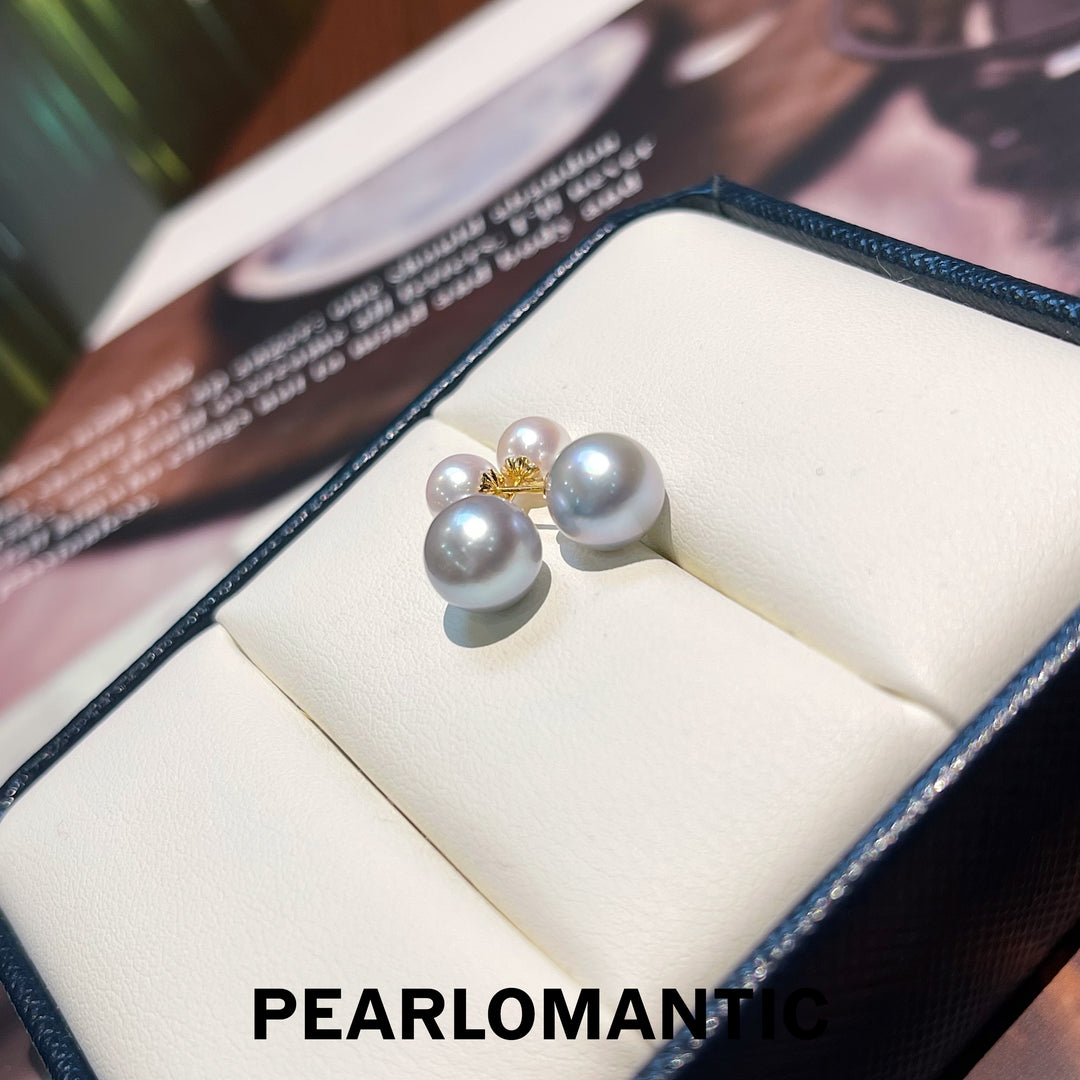 [Everyday Essentials] 18k Gold Akoya Pearl 5-6mm + 8-8.5mm Versatile Earrings