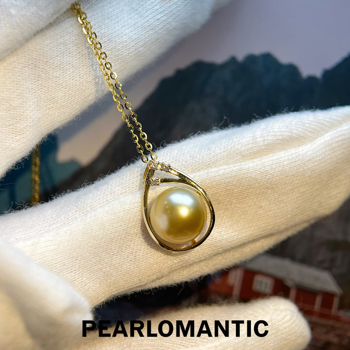 [Fine Jewelry] 18k Gold South Sea Golden Pearl 9-10mm Pendants w/ S925 Chain