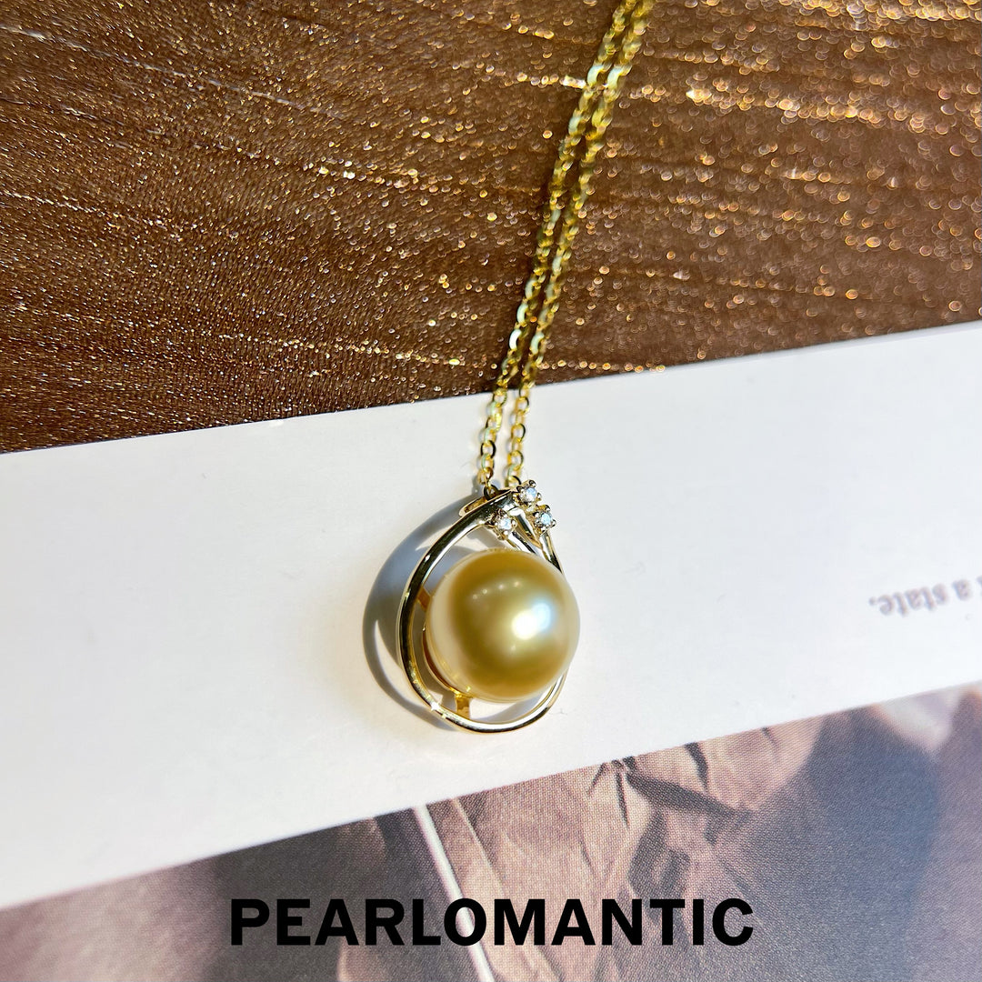 [Fine Jewelry] 18k Gold South Sea Golden Pearl 9-10mm Pendants w/ S925 Chain