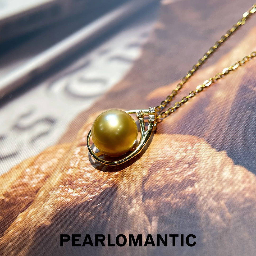 [Fine Jewelry] 18k Gold South Sea Golden Pearl 9-10mm Pendants w/ S925 Chain