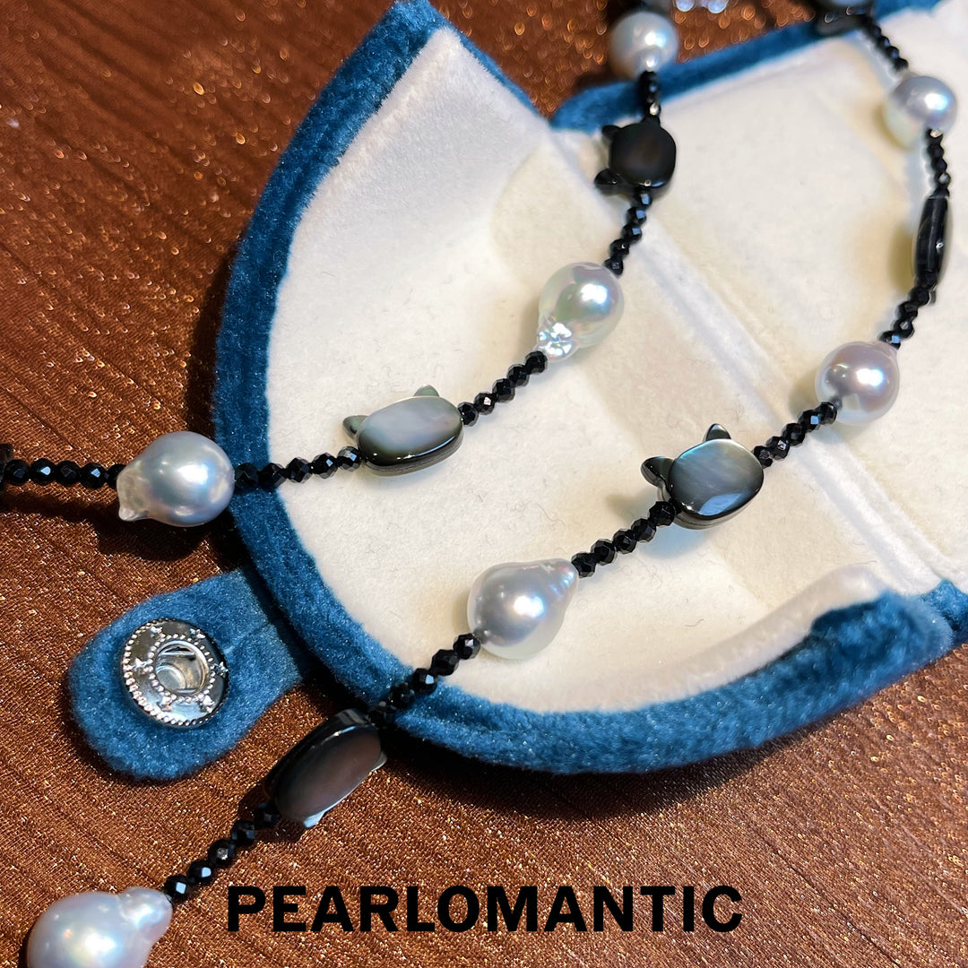 [Designer's Choice] Akoya Baroque Pearl 8.5-9.5mm Silver Blue Kitten Necklace w/ S925
