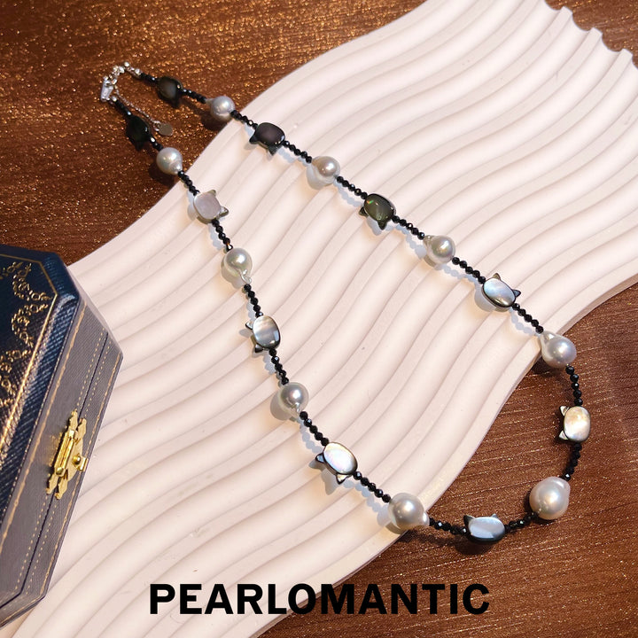 [Designer's Choice] Akoya Baroque Pearl 8.5-9.5mm Silver Blue Kitten Necklace w/ S925