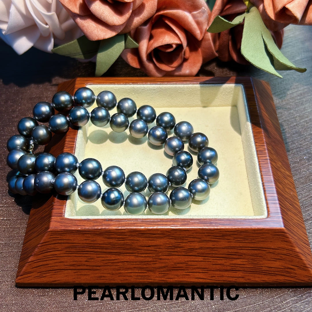 [Fine Jewelry] Tahitian Black Pearl 9-10mm Classic Necklace w/ S925 Clasp