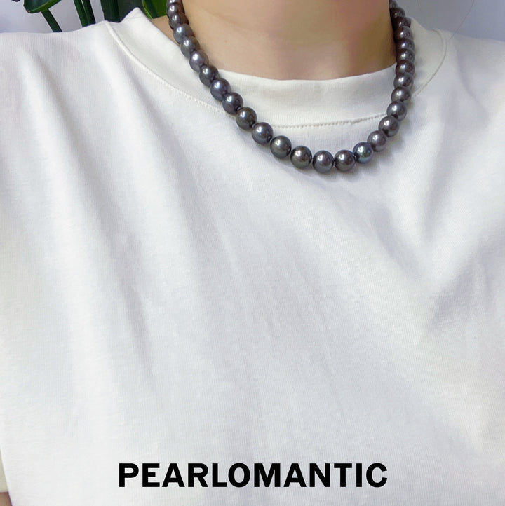 [Fine Jewelry] Tahitian Black Pearl 9-10mm Classic Necklace w/ S925 Clasp