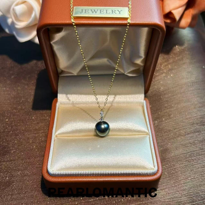 [Fine Jewelry] Tahitian Black Pearl 9-10mm Teardrop Zircon Pendants w/ 18k Gold