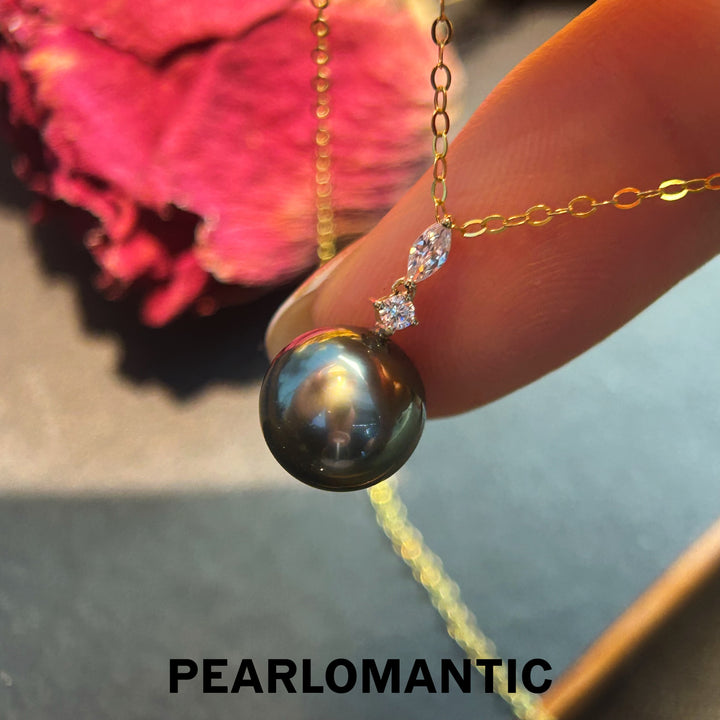 [Fine Jewelry] Tahitian Black Pearl 9-10mm Teardrop Zircon Pendants w/ 18k Gold