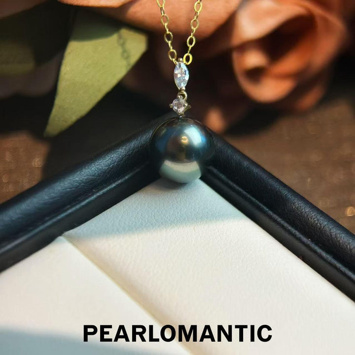 [Fine Jewelry] Tahitian Black Pearl 9-10mm Teardrop Zircon Pendants w/ 18k Gold