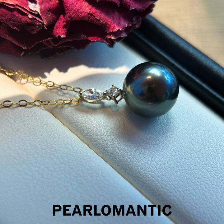[Fine Jewelry] Tahitian Black Pearl 9-10mm Teardrop Zircon Pendants w/ 18k Gold