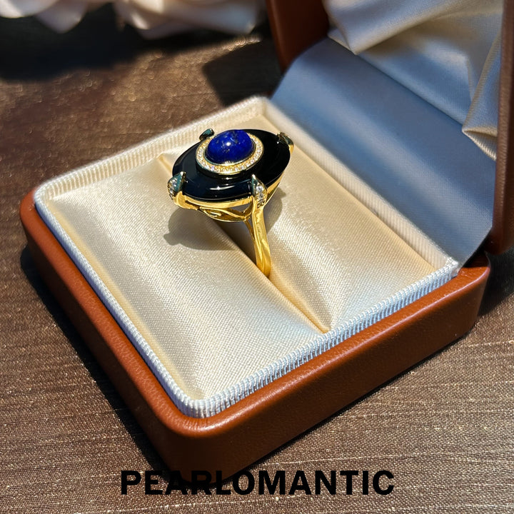 [Designer's Choice] Midnight Orbit – Lapis Lazuli & Onyx Adjustable S925 Silver Ring